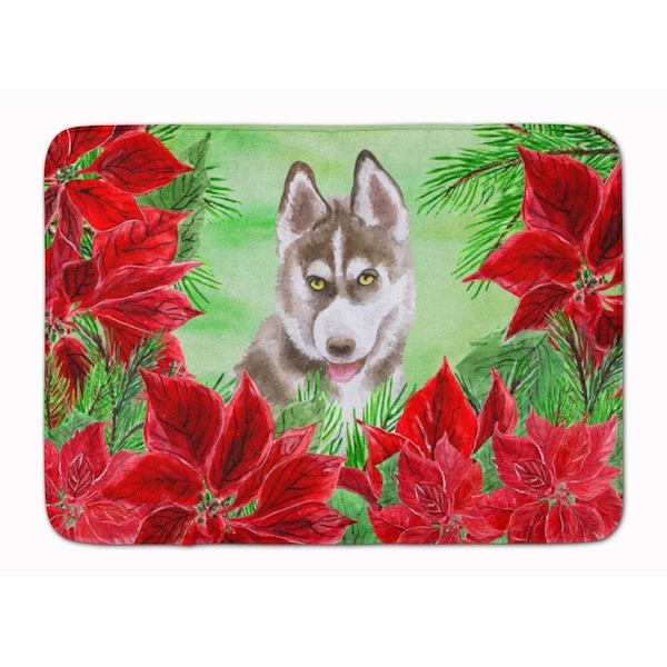 Carolines Treasures Siberian Husky Grey Poinsettas Machine Washable Memory Foam Mat CK1344RUG - main